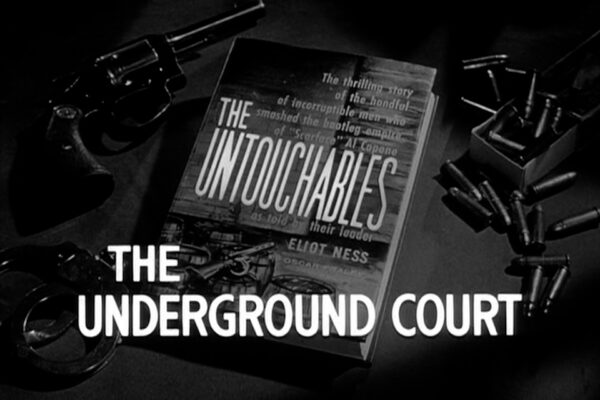 "The Underground Court" originally aired on February 16th, 1961. A sinister drug syndicate pursues a mobster who has stolen a million dollars from them and takes in with an eccentric widow in order to elude Eliot Ness.